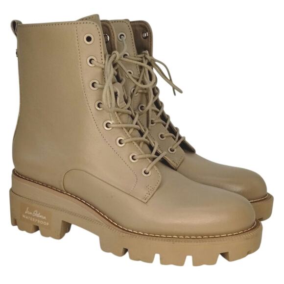 Sam Edelman Garrett Waterproof Combat Boots 6.5 Tan Leather Zip - Picture 1 of 7